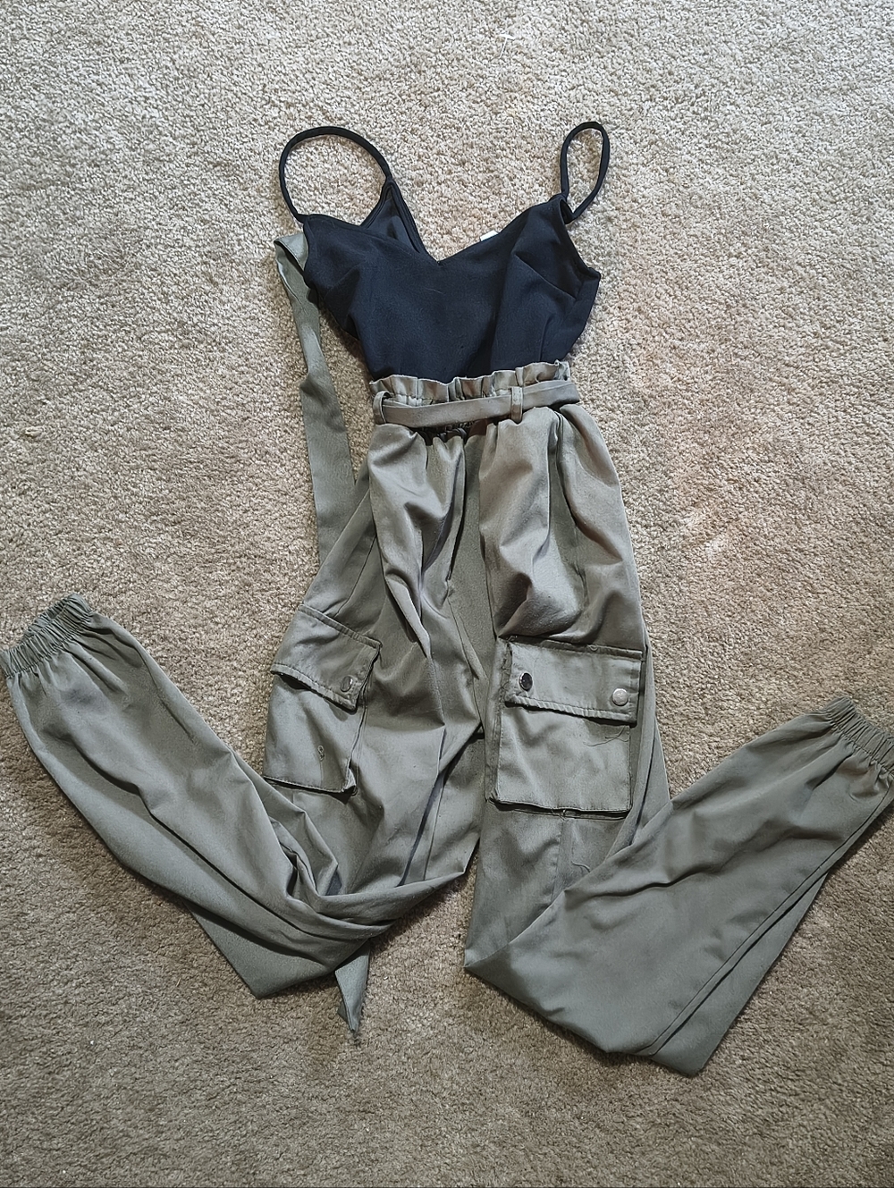 Rue21 Black Bodice Olive Cargo Jogger Jumpsuit